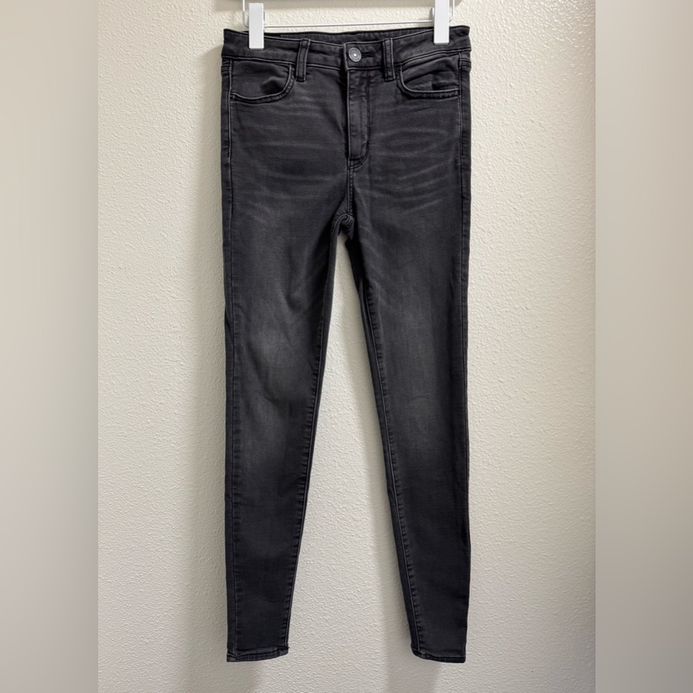 American Eagle Hi-Rise Jegging Jeans Distressed Denim Stretch Gray Womens 2 Long